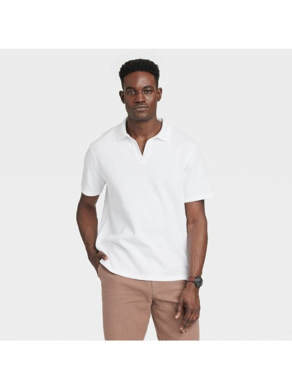 NWT Men's Striped Regular Fit Johnny Collared Polo Shirt - Goodfellow & Co White